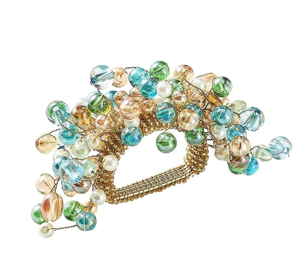 Spritz Napkin Ring in Natural & Seafoam, Set of 4