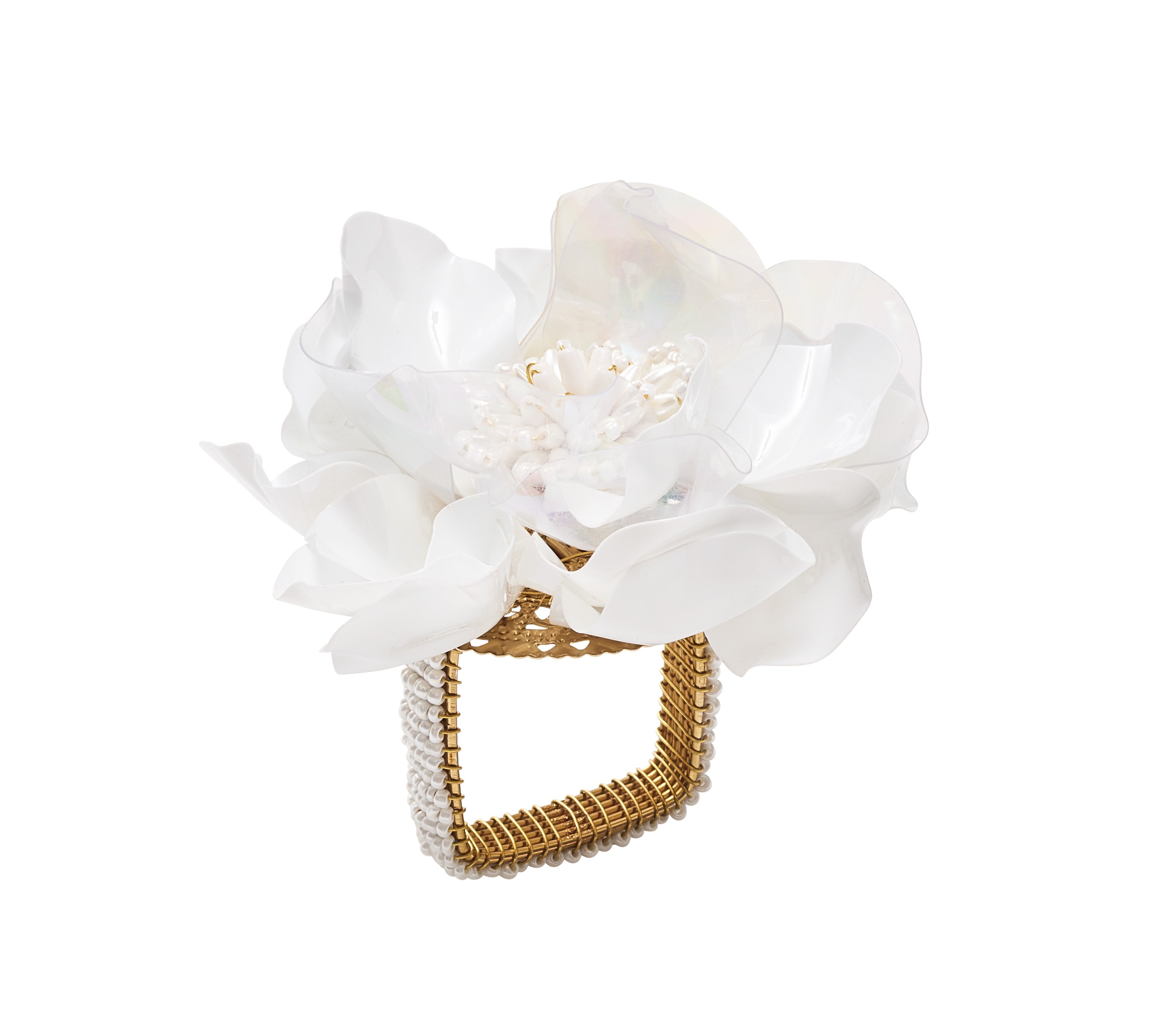 Gardenia Napkin Ring in White, Set of 4