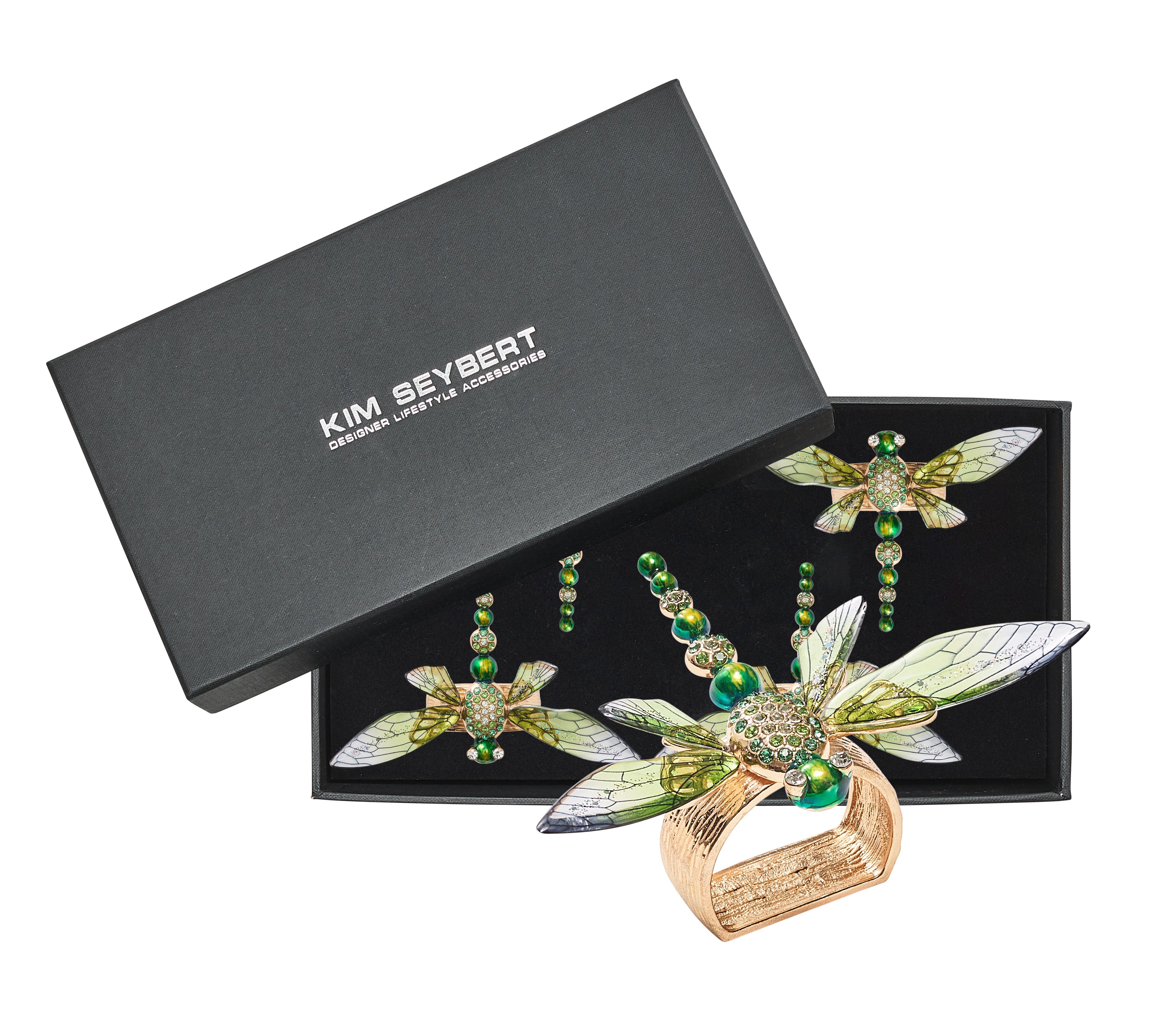 Dragonfly Napkin Ring in Green, Set of 4 in a Gift Box