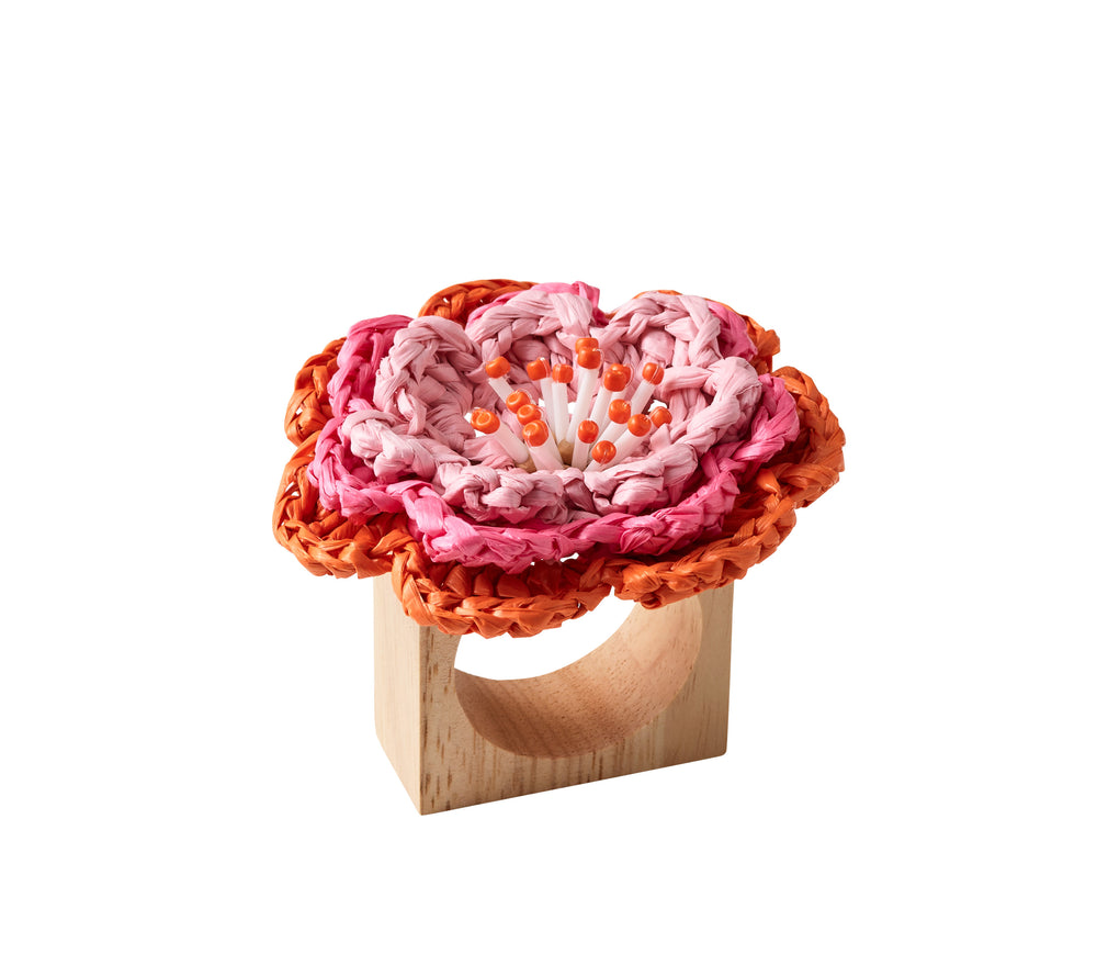 Pareo Napkin Ring in Pink & Orange, Set of 4