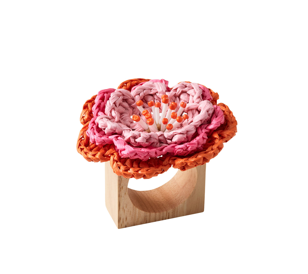 Pareo Napkin Ring in Pink & Orange, Set of 4