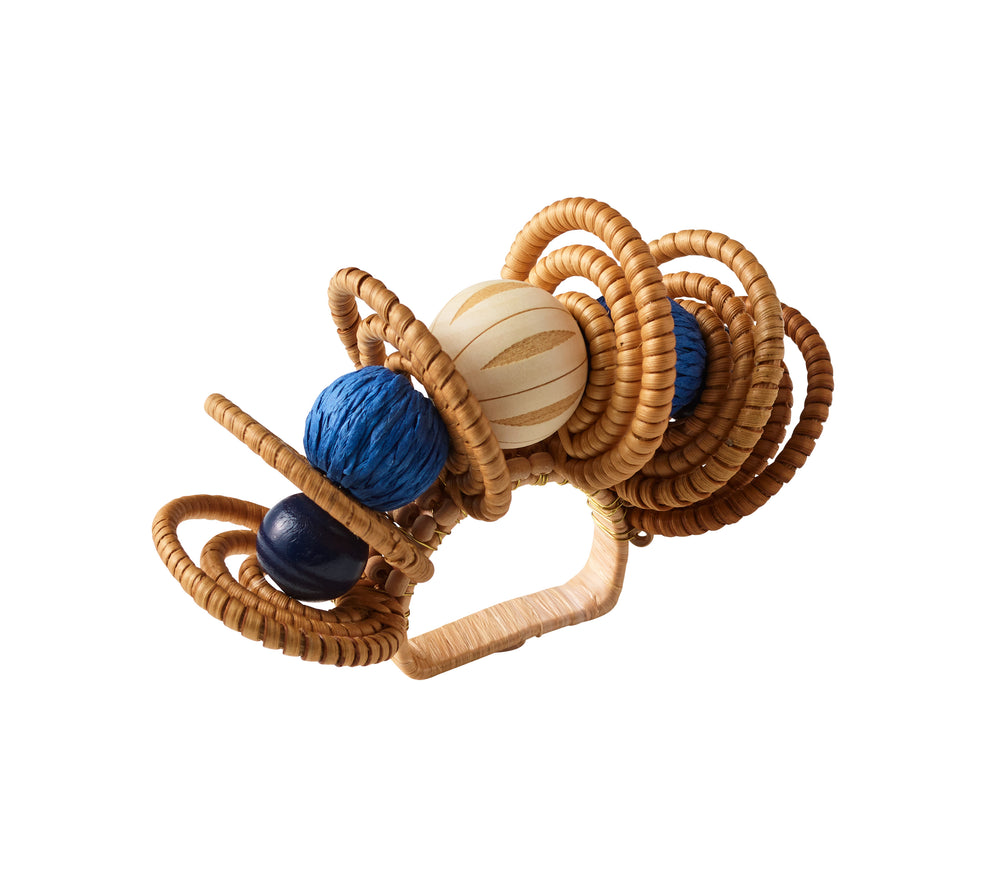 Calypso Napkin Ring in Natural & Blue, Set of 4