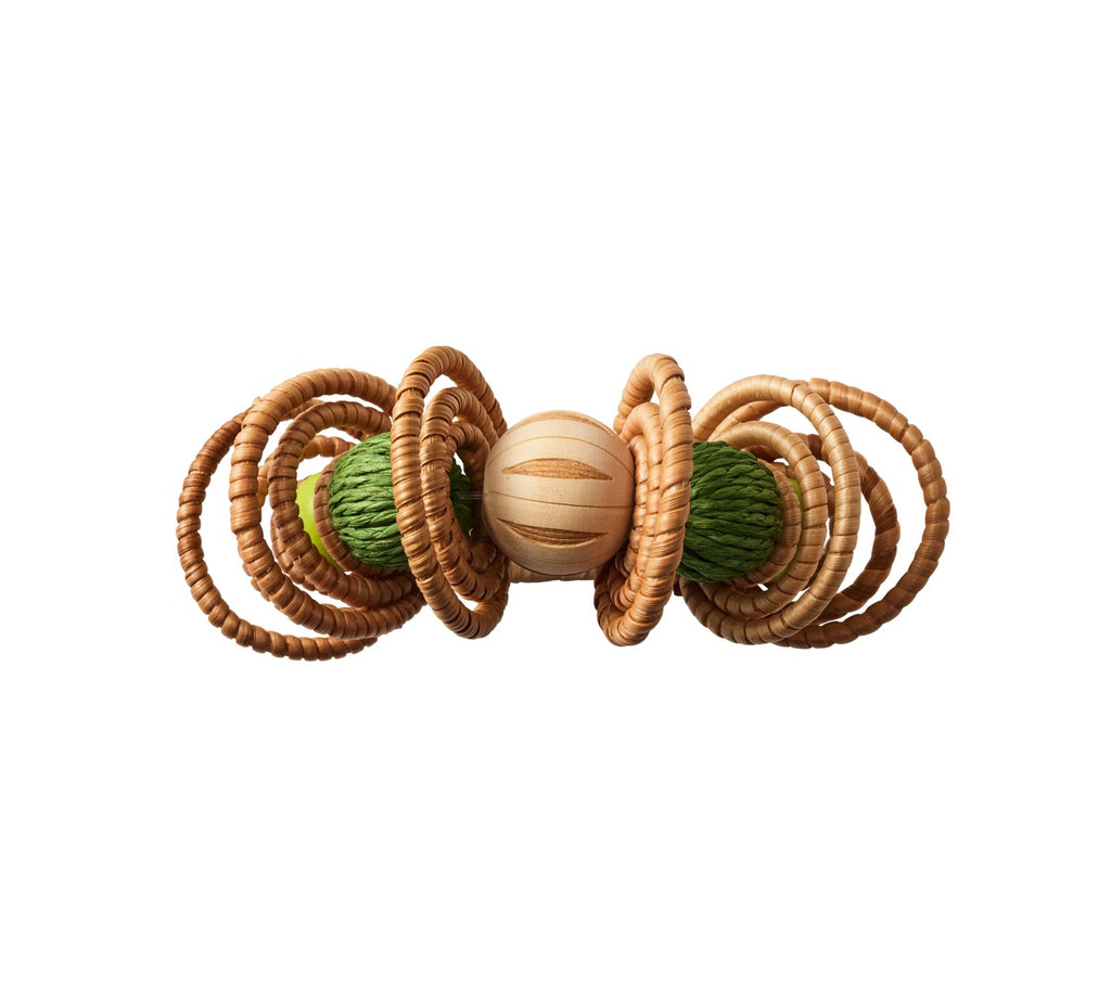Calypso Napkin Ring in Natural & Green, Set of 4