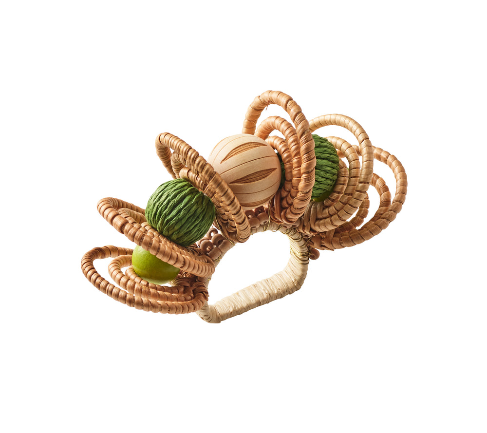 Calypso Napkin Ring in Natural & Green, Set of 4