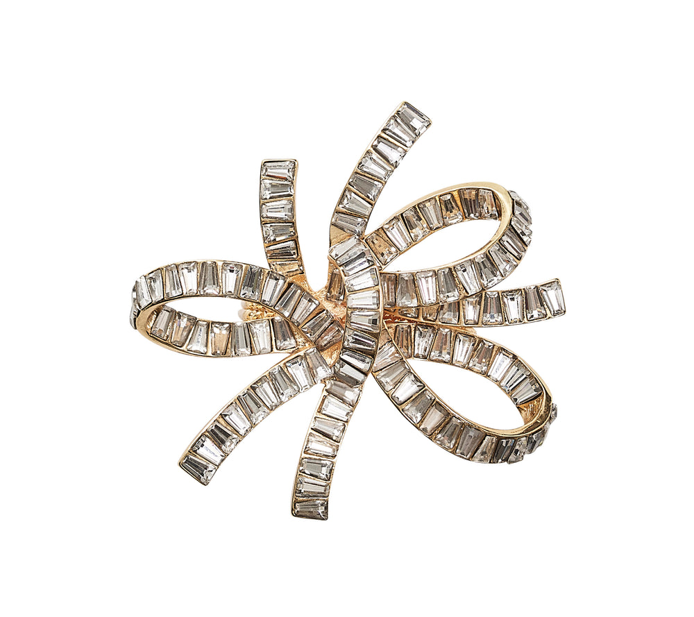 Jeweled Bow Napkin Ring in Gold & Crystal, Set of 4 in a Gift Box