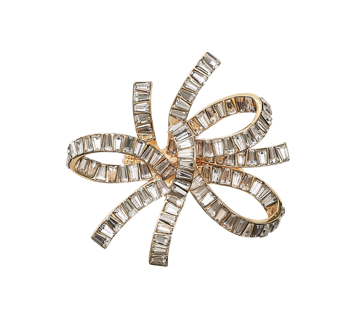 Jeweled Bow Napkin Ring in Gold & Crystal, Set of 4 in a Gift Box