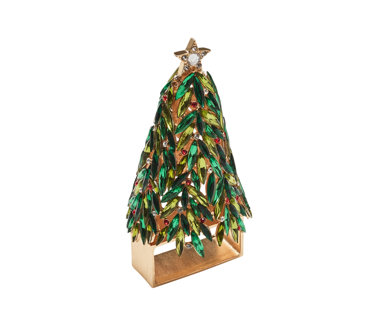 Bejeweled Xmas Napkin Ring in Red, Green & Gold, Set of 4 in a Gift Box