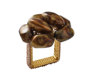 Bonton Napkin Ring in Brown & Gold, Set of 4