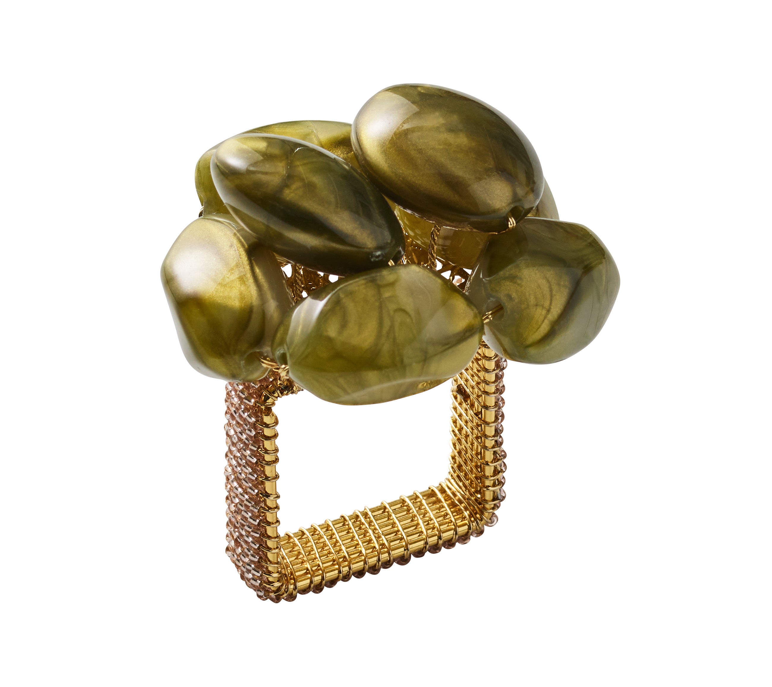 Bonton Napkin Ring in Green & Gold, Set of 4