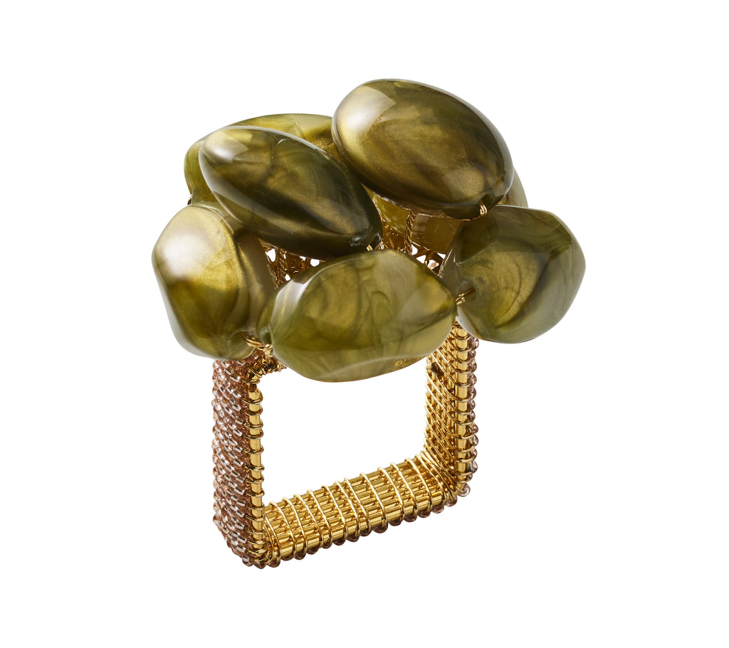 Bonton Napkin Ring in Green & Gold, Set of 4