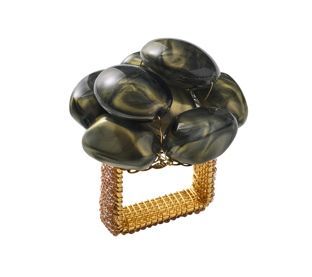 Bonton Napkin Ring in Gray & Gold, Set of 4