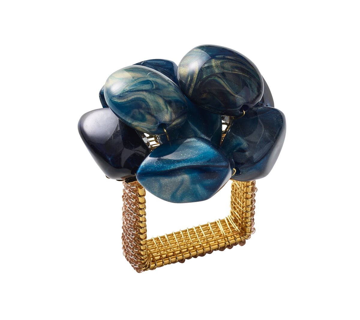 Bonton Napkin Ring in Navy & Gold, Set of 4