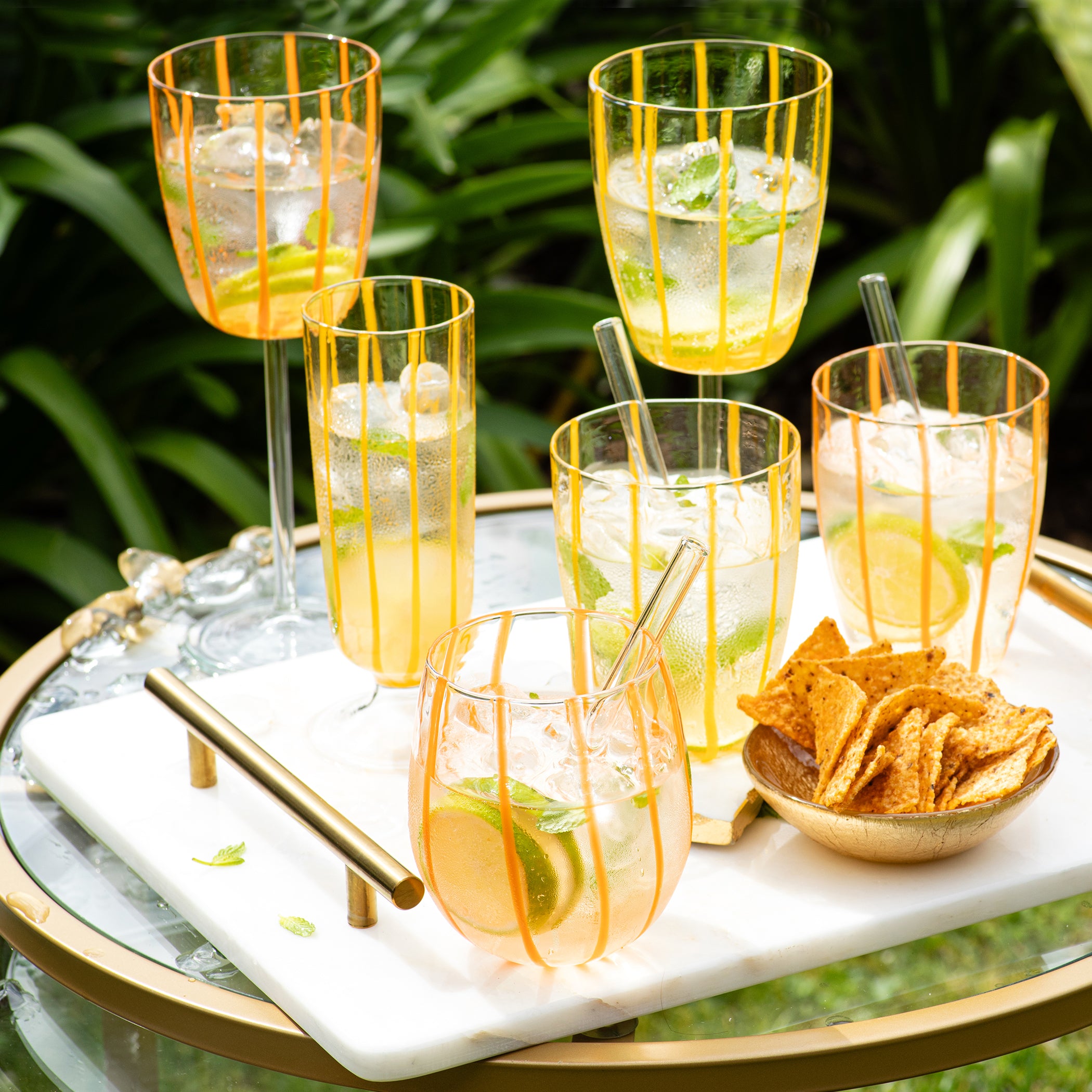 Nuovo Stripe Champagne Glass in Orange