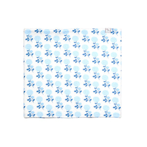 Kids and women's blue floral hydrangea fleece neck warmer for boys and girls, made with soft, breathable fabric to keep necks warm during outdoor play, skiing, and winter snow activities