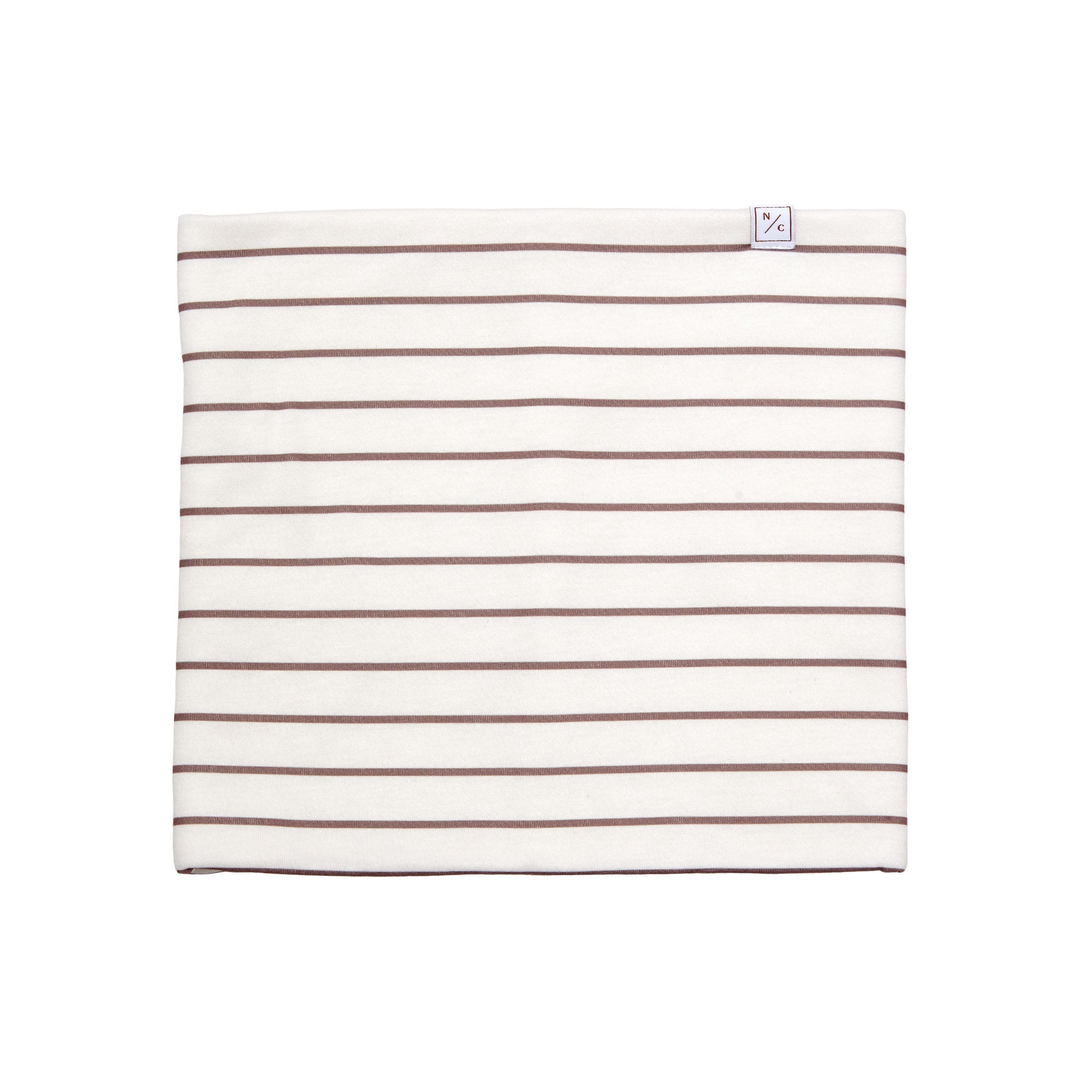 Kids and women's striped brown and white fleece neck warmer for boys and girls, made with soft, breathable fabric to keep necks warm during outdoor play, skiing, and winter snow activities