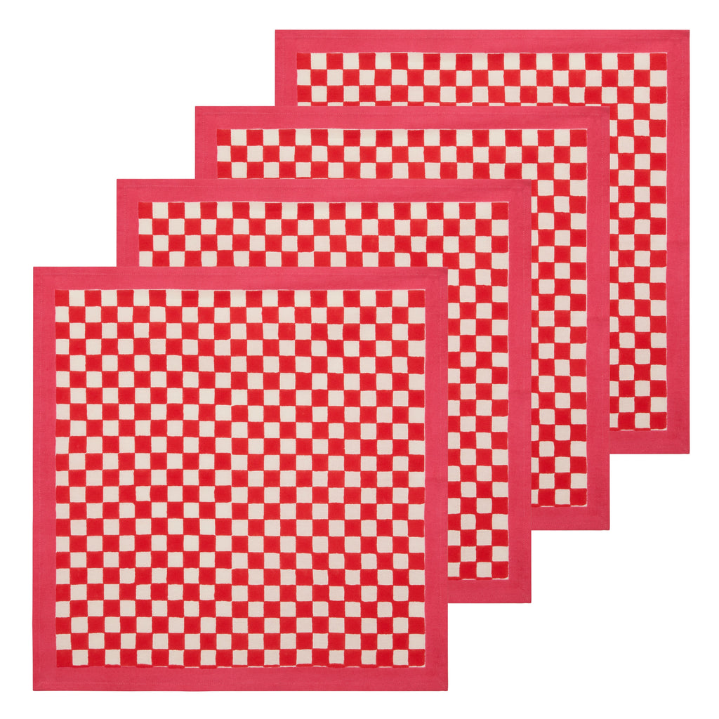 Gingham Check Red/Pink Napkins, Set of 4