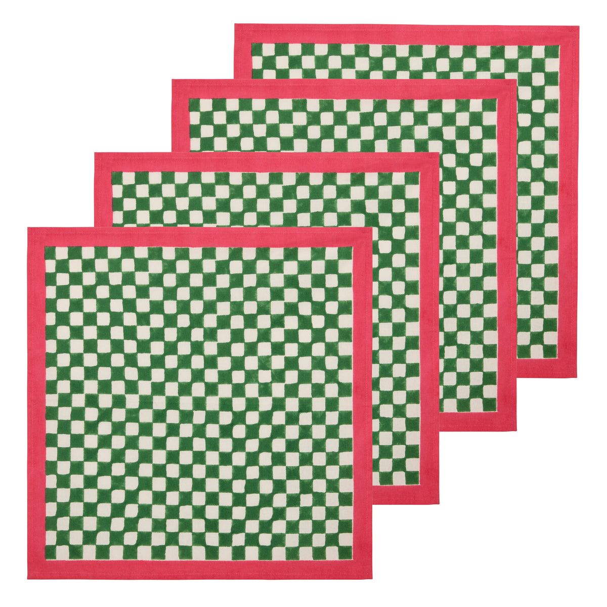 Gingham Check Green/Pink Napkins, Set of 4