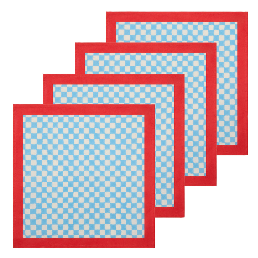 Gingham Check Blue/Red Napkins, Set of 4