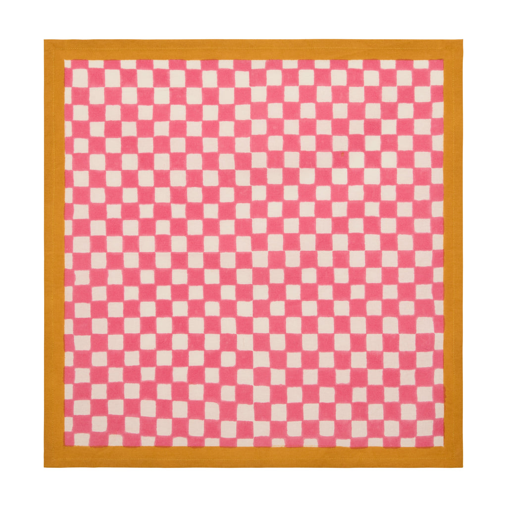 Gingham Check Pink/Mustard Napkins, Set of 4
