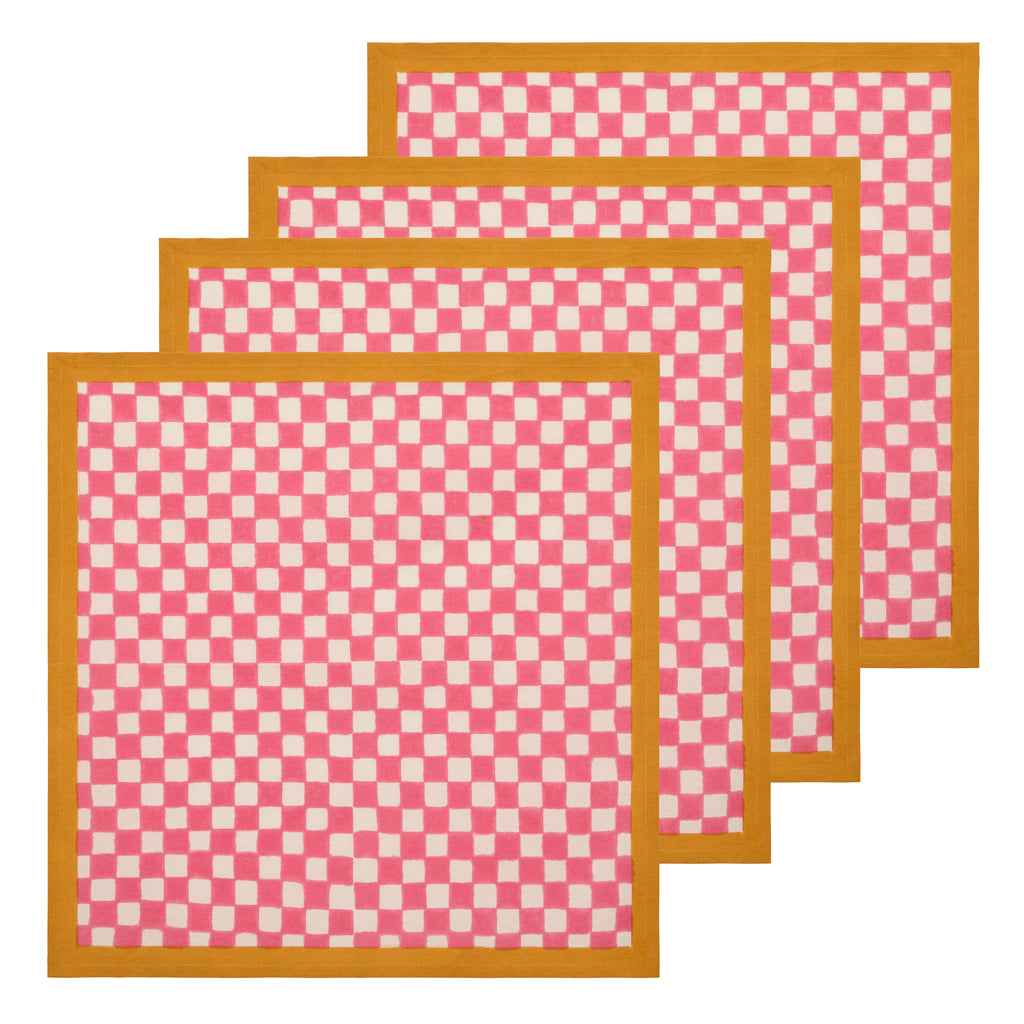 Gingham Check Pink/Mustard Napkins, Set of 4