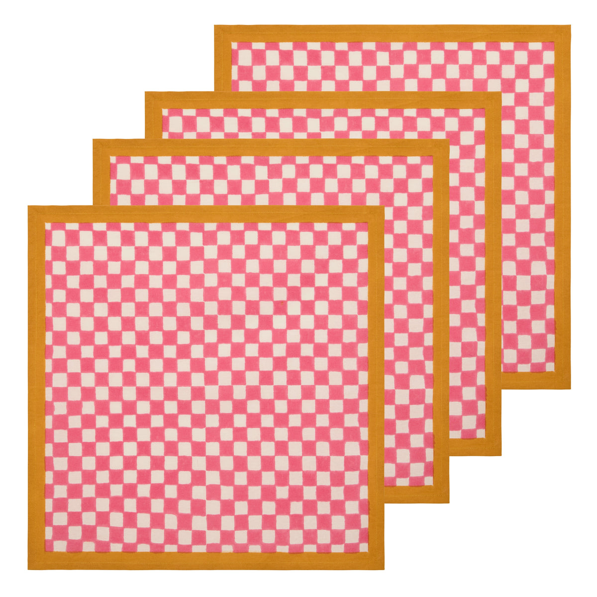 Gingham Check Pink/Mustard Napkins, Set of 4