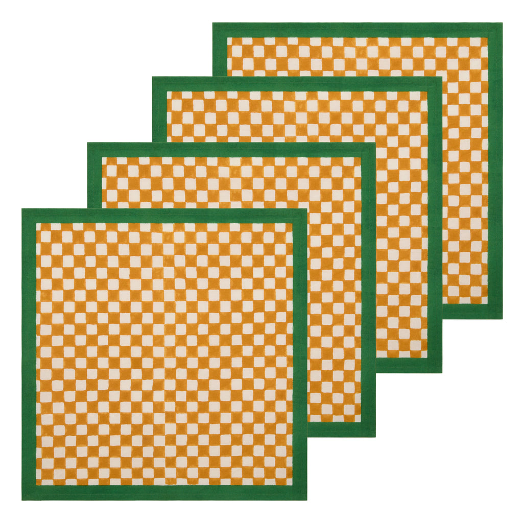 Gingham Check Mustard/Green Napkins, Set of 4