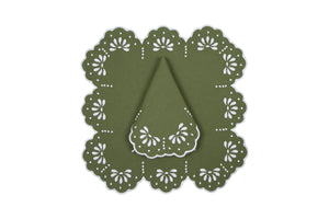 Natalie Placemat & Napkin Set in Green & White