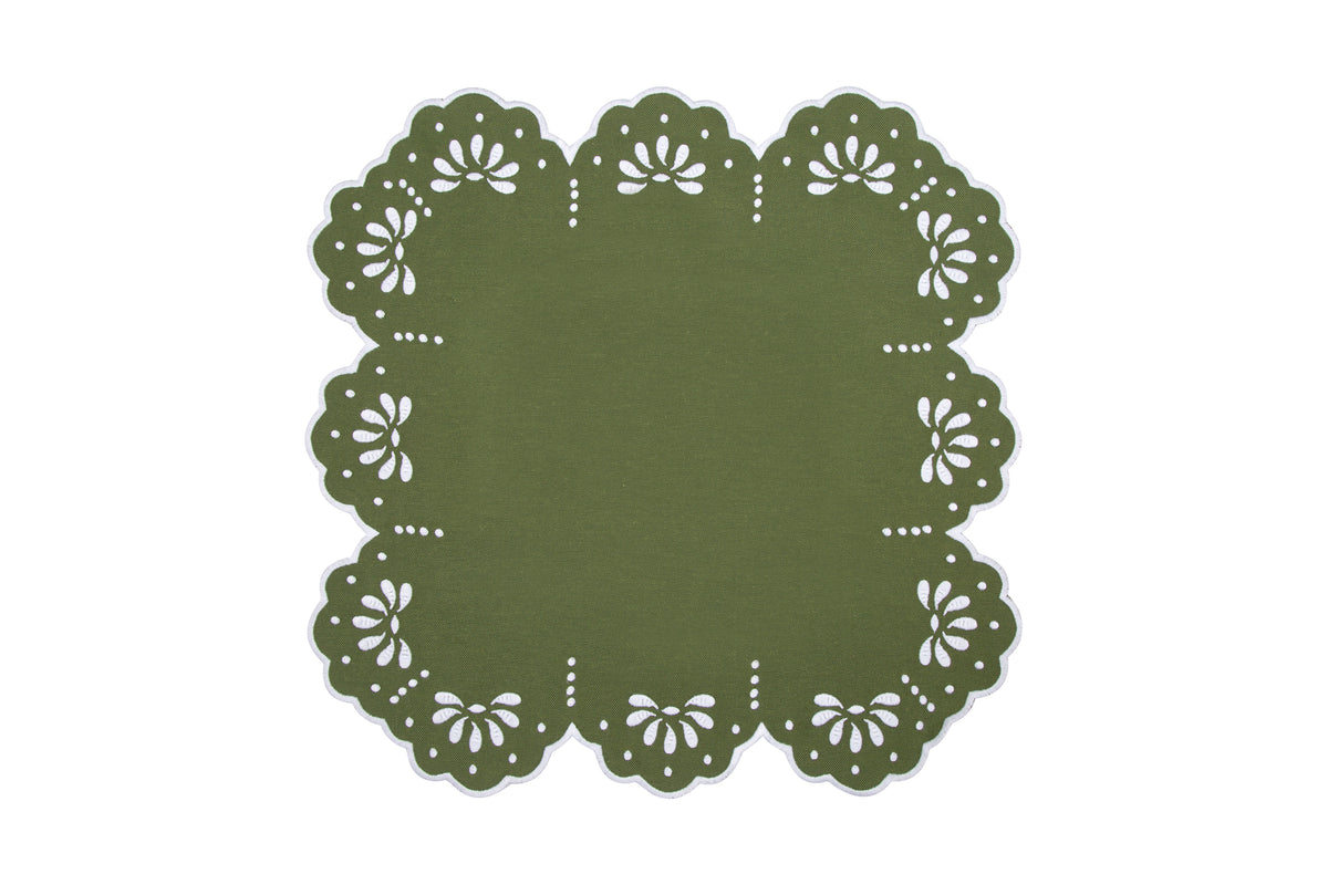 Natalie Placemat & Napkin Set in Green & White