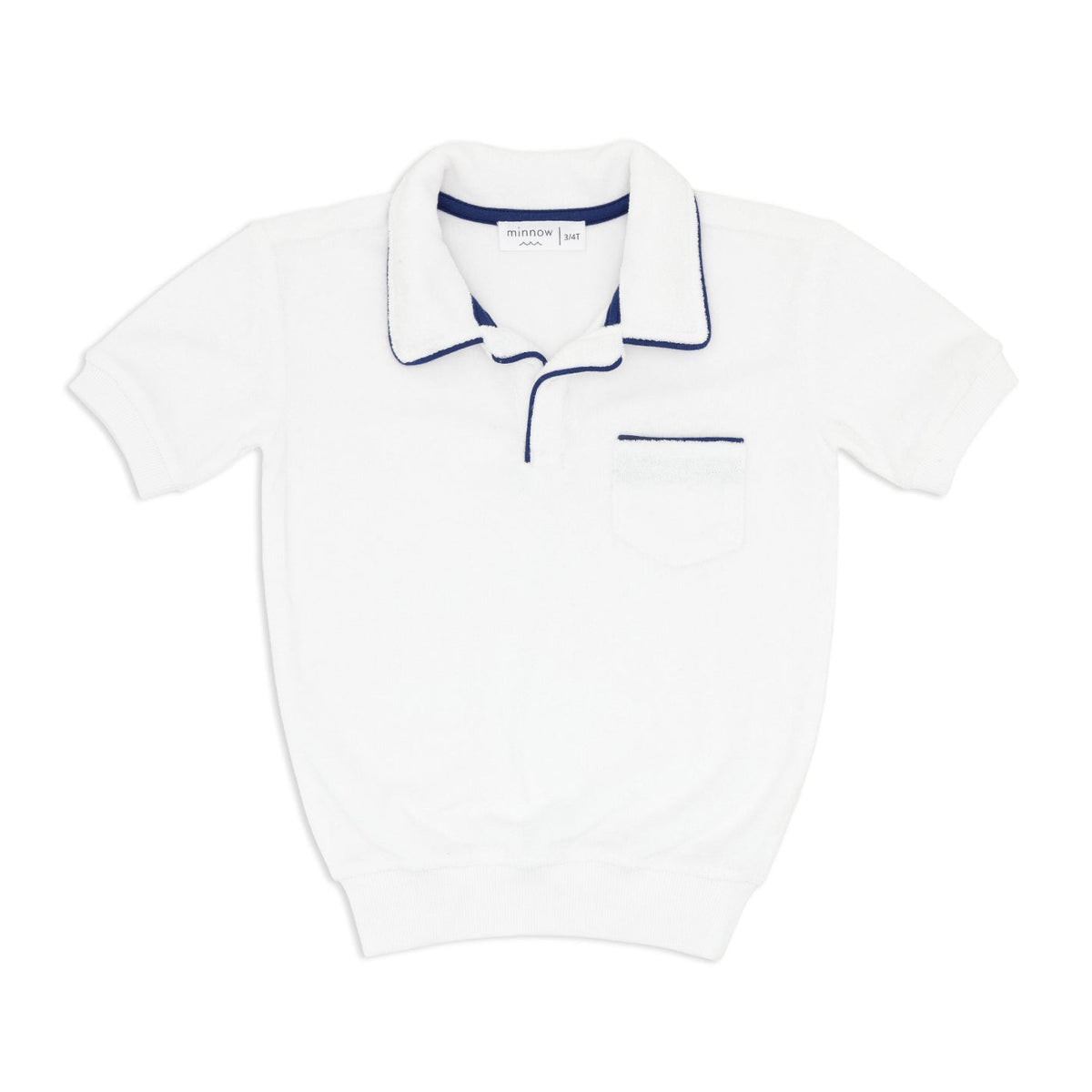 Unisex White French Terry Polo With Navy Trim