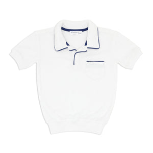 Unisex White French Terry Polo With Navy Trim