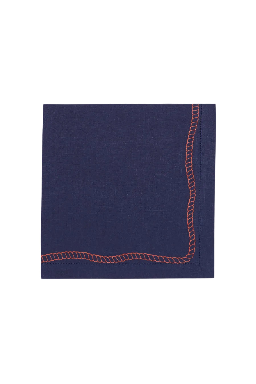 Bowline Linen Napkin in Navy with Blood Orange
