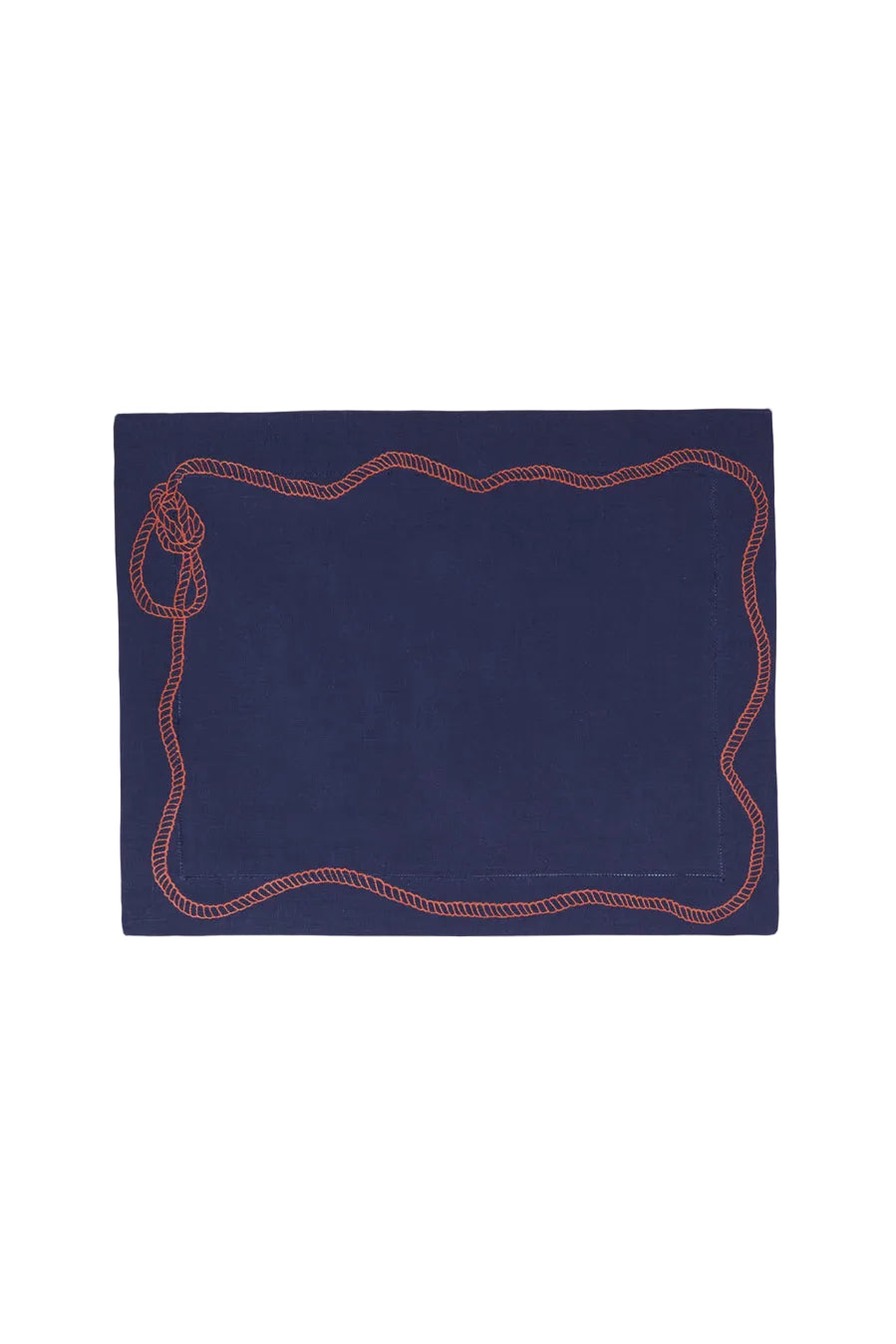 Bowline Linen Placemat in Navy with Blood Orange