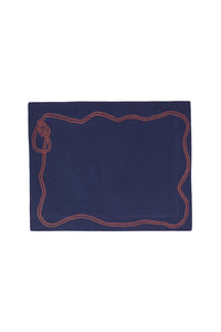 Bowline Linen Placemat in Navy with Blood Orange