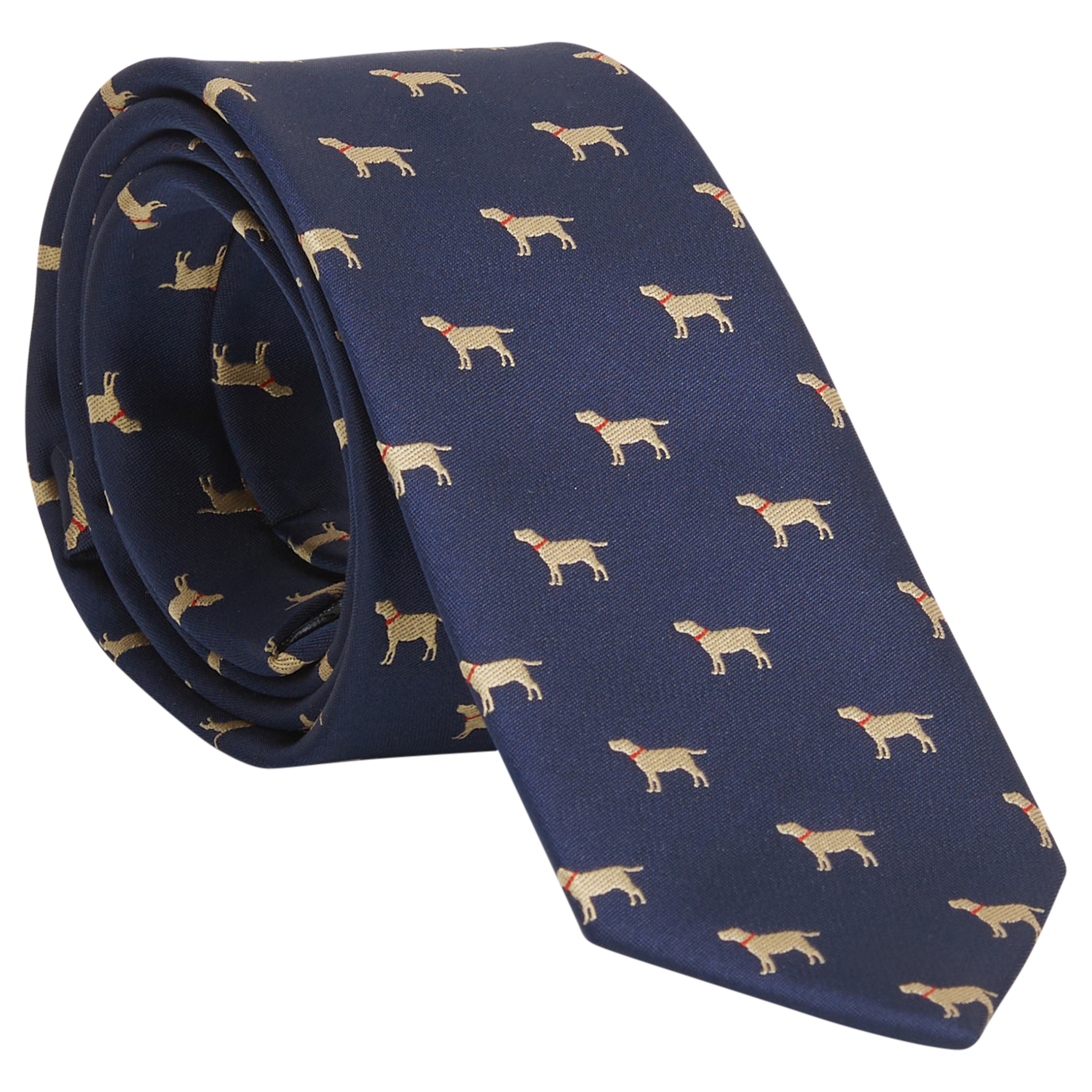 Little English traditional children's clothing.  Boy's navy patterned neck tie with labs for formal occasions.