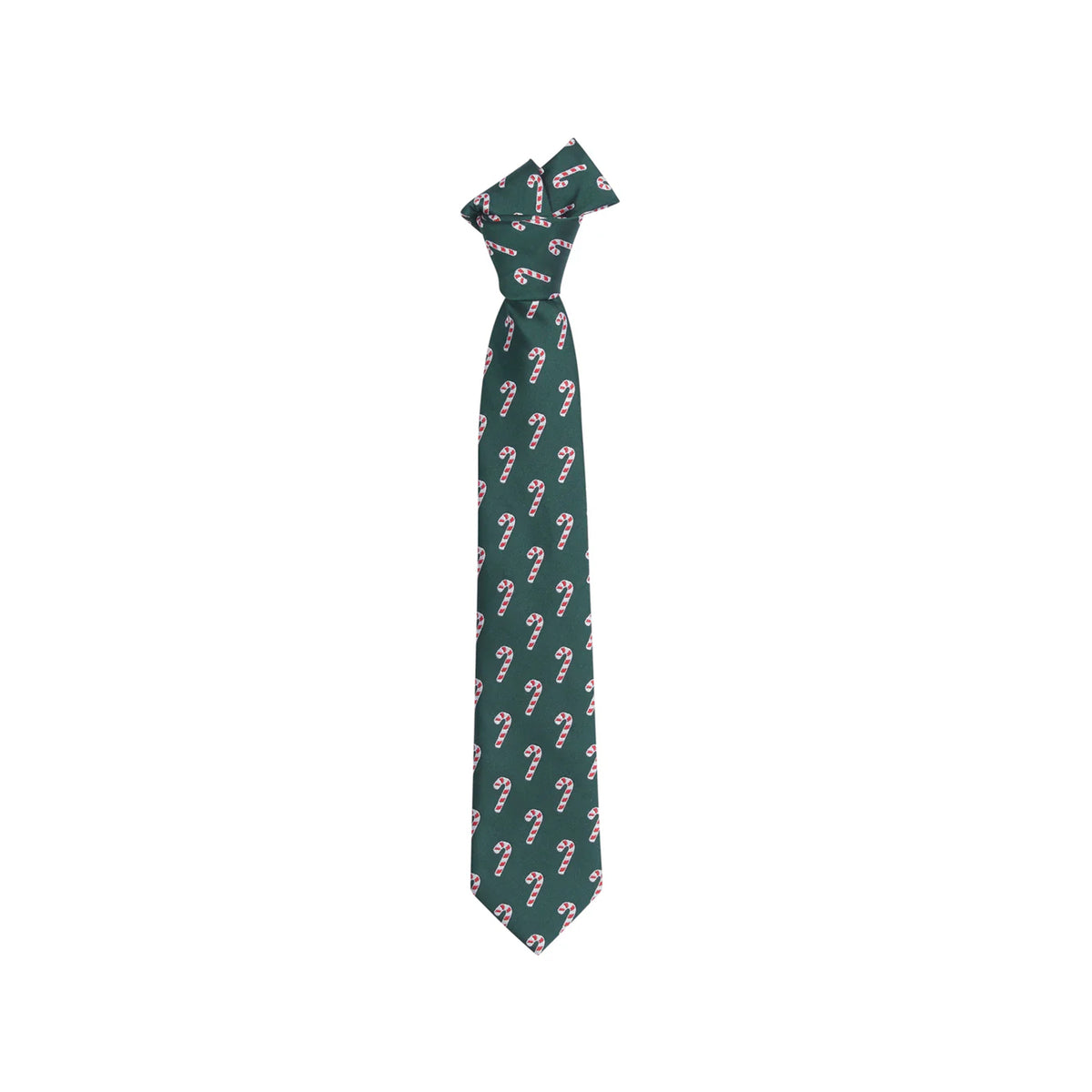 Front view of the Neck Tie in Candy Cane showcasing candy cane pattern on a hunter green background
