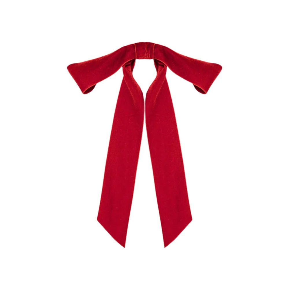 Adley Velvet Bow Barrette in Rouge