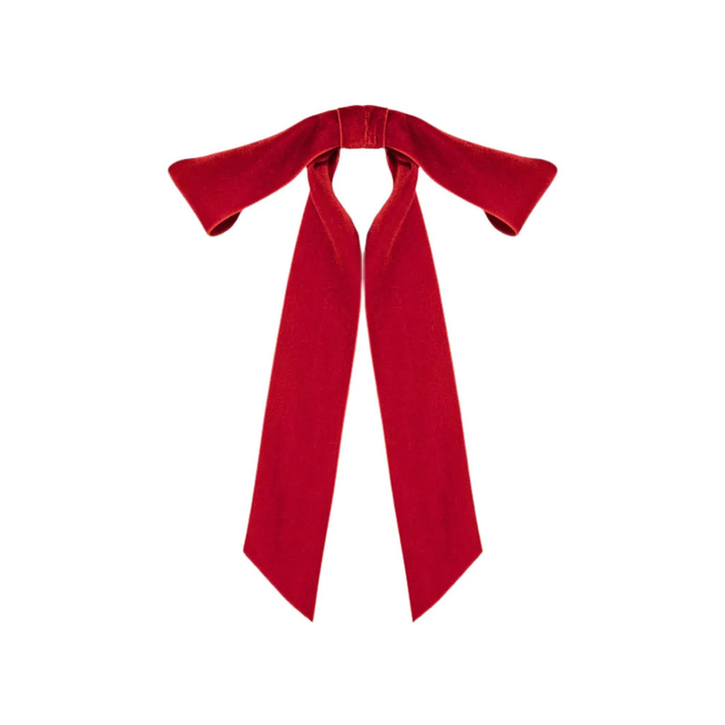 Adley Velvet Bow Barrette in Rouge