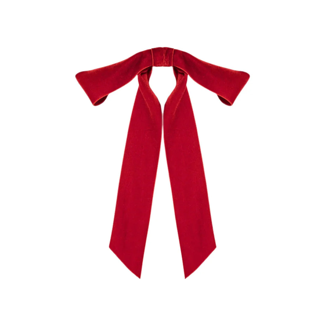 Adley Velvet Bow Barrette in Rouge