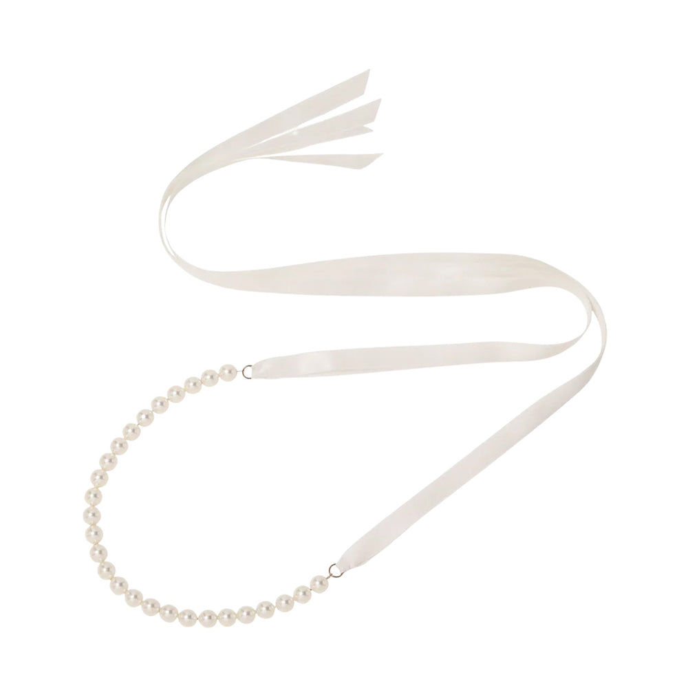 Pearl Ribbon Tie in Cream Pearl