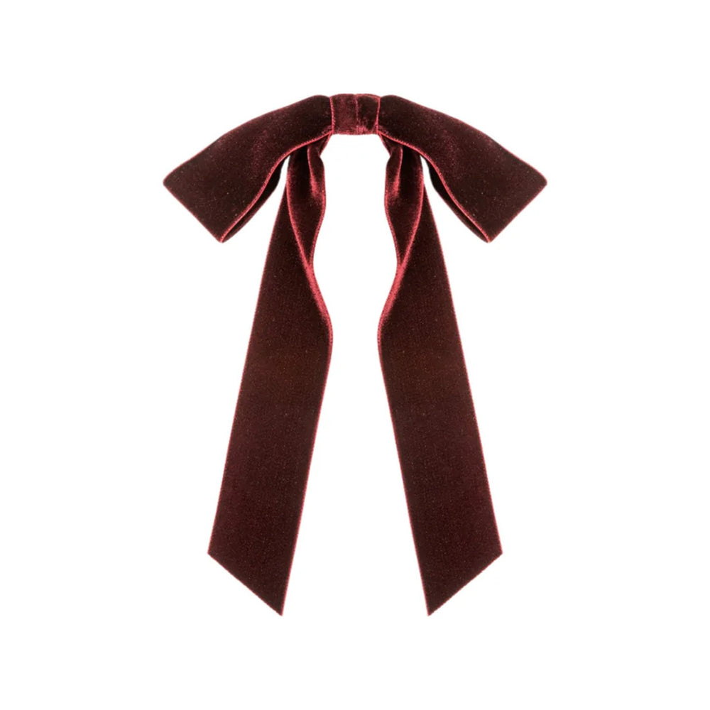 Adley Velvet Bow Barrette in Pinot