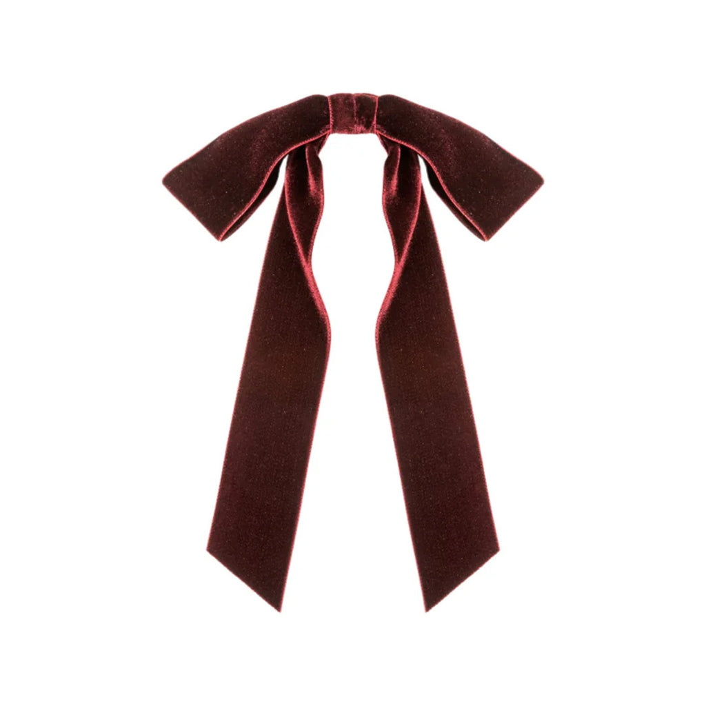Adley Velvet Bow Barrette in Pinot