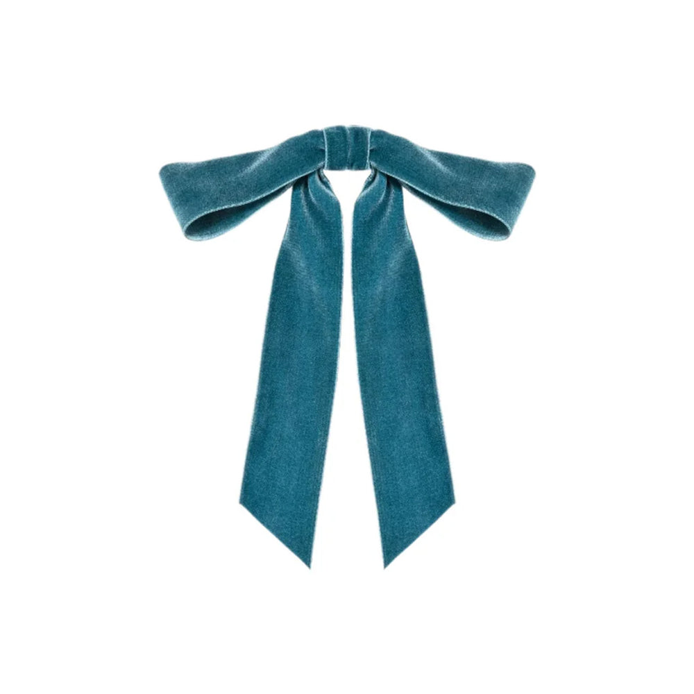 Adley Velvet Bow Barrette in Azul