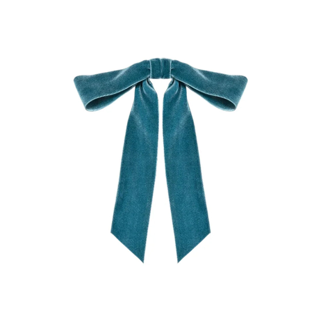 Adley Velvet Bow Barrette in Azul