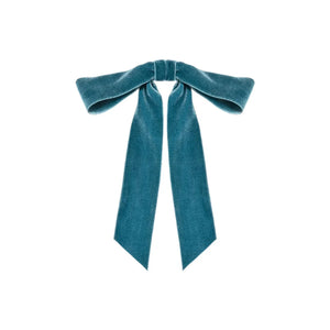 Adley Velvet Bow Barrette in Azul