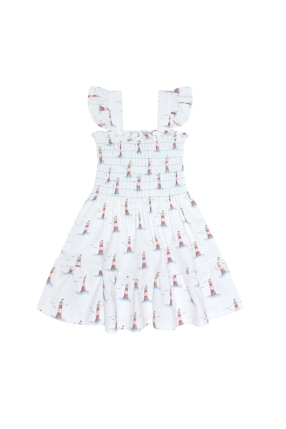 Lighthouse Print Gathered Dress