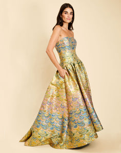Nereida Dropwaist Gown in Gilded Marble