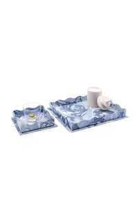Nesting Scalloped Hand-Marbled Trays in Ocean Wave