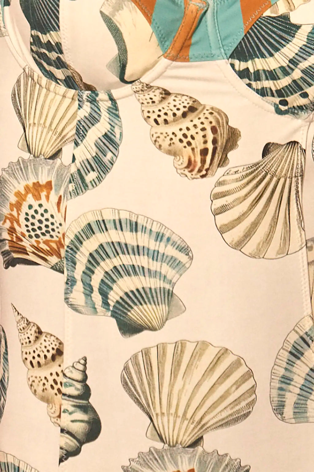 Close up of the Nevis One Piece in Somers Shell Cream. 
