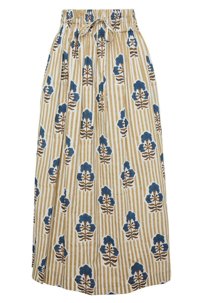 Newport Skirt Khaki Stripe with Brown Navy Flower