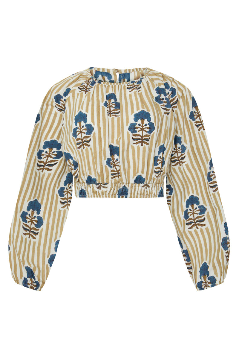 Newport Top Khaki Stripe with Brown Navy Flower